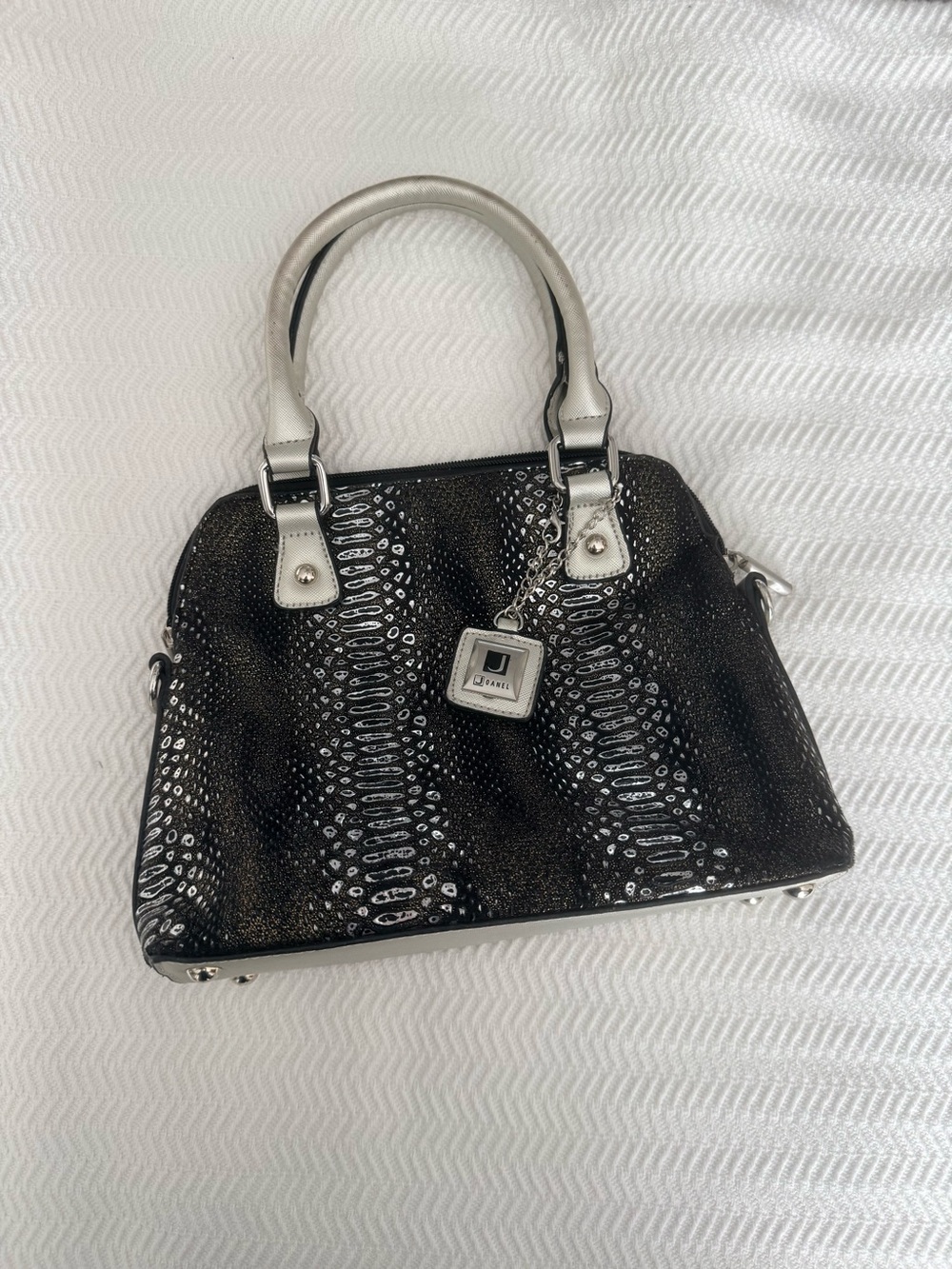 JOANEL Black Textured Dome Satchel with Silver Accents